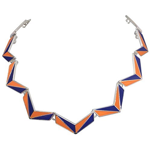 Gypsy Jewels Color Block Chevron Simple Silver Tone Necklace (Orange & Blue)