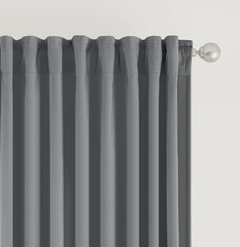 SNITIE Light Grey Velvet Curtains with Back Tab and Rod Pocket