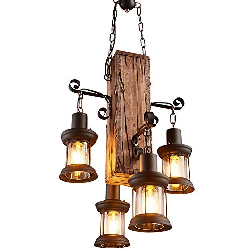 Lustre en fer industriel plafonnier LED bois massif suspension luminaire noir