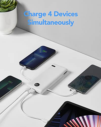 Vrurc Portable Battery Charger Built-In Cable,10000Mah Type C Power Bank, Power Bank With Wall Plug Led Display External Battery Pack Compatible With Iphone, Samsung Smart Devices-White #TOP7