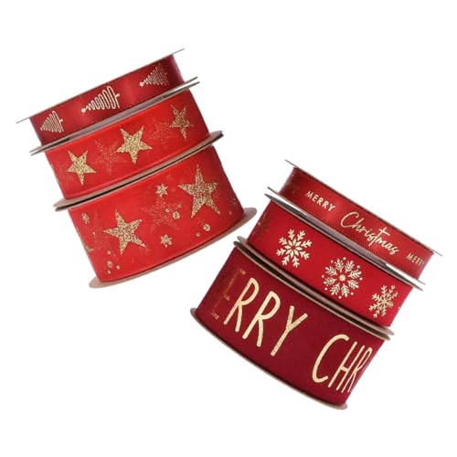 KONTONTY 6rollos Cintas De Decoración Navideña Rojas Brillantes Cinta De Para Envolver Regalos Decoración De Suministros De Navidad