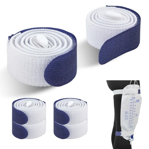 4 Packs Leg Bag Straps(Blue), Urine Drainage Bag Strap Catheter Leg Bag Straps with Soft Elastic Fabric Comfortable Silicone Grips for Men Women