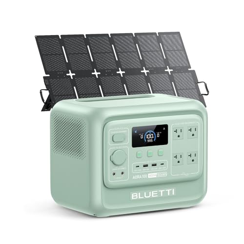BLUETTI AORA 100 V2 ポータブル電源 と 220W ソーラーパネル 1枚 セット 1024Wh 大容量 リン酸鉄リチウム 業界最小1kWh電源 10年長寿命 定格出力1800W 瞬間最大3600W 電力リフト2700W パススルー 0.01秒のUPS機能 45分で80%充電 アプリ遠隔操作 耐熱防火設計 防災・キャンプ・車中泊に最適 太陽光発電セット 50Hz/60Hz対応の商品画像（Amazon）