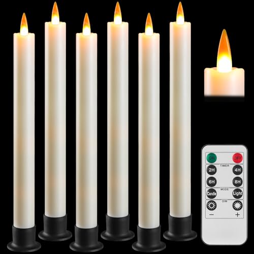 Da by 6 Flameless Window Candles with Remote Controller & Timer, LED Cone Stick Candle, Free 6 Black Bases, 9.6 Inch Battery Powered Christmas Candles for Home, Party, Holidays, Christmas Decoration Da by 6 Flameless Window Candles with Remote Controller & Timer, LED Cone Stick Candle, Free 6 Black Bases, 9.6 Inch Battery Powered Christmas Candles for Home, Party, Holidays, Christmas Decoration