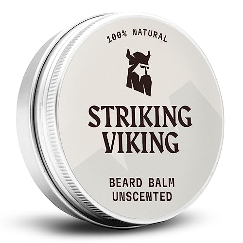 Striking Viking Unscented Beard Balm - Styles, Strengthens & Softens Beards and Mustaches - Naturally Derived Beard Conditioner with Organic Shea Butter, Tea Tree, Argan & Jojoba Oils