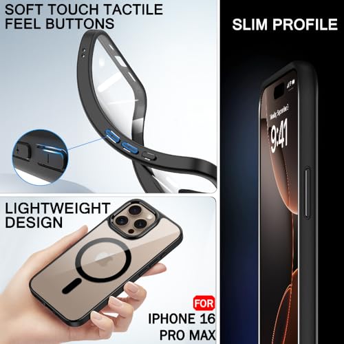 Image of TheGiftKart Ultra-Hybrid Back Cover Case for iPhone 16 Pro Max Compatible with MagSafe | Camera Protection | Crystal Clear Transparent Cover for iPhone 16 Pro Max (PC & TPU, Black Bumper)