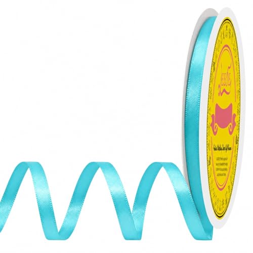 Image of Double Face Turquoise Satin Ribbon 1 /4 inch X 50 Yards Polyester Turquoise Ribbon for Gift Wrapping Very Suitable for Weddings Party Hair Bow Invitation Decorations and More