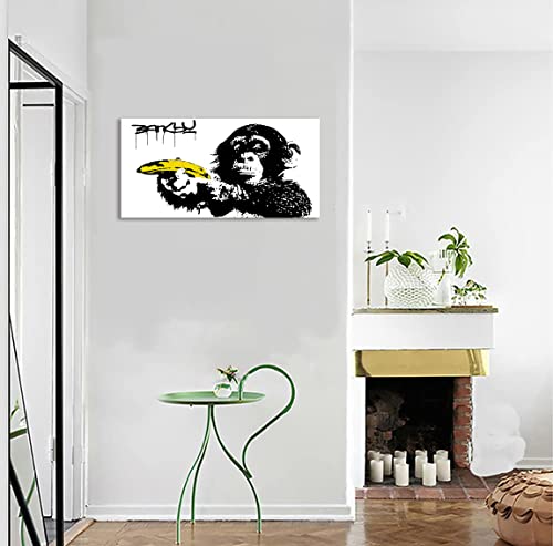バンクシー 猿 アートパネル 大型 banksy ポスター モノクロ 絵画 現代 インテリア 壁掛け 部屋飾り お風呂 玄関 木枠付きの完成品(50x100cm) [5]