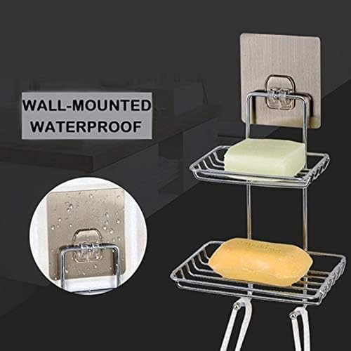 Image of Sulfar Wall Mounted Self Adhesive Stainless Steel Double Layer soap Dish Holder Kitchen Bathroom Soaps Storage Rack for Home (Silver)