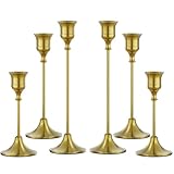FSyueyun Brass Candlestick Holders Set of 6, Elegant Metal Candlestick Holders for Vintage Taper Candle Holders, Perfect for Table Centerpieces, Fireplace, Home Decor, Weddings and Party Decorations