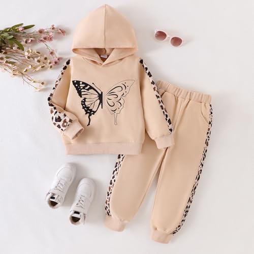 Image of Girls Clothes Fall Winter Toddler Outfits Leopard-print Hoodie Sweatshirt + Sweatpants 2 Piece Set 4-12 Years