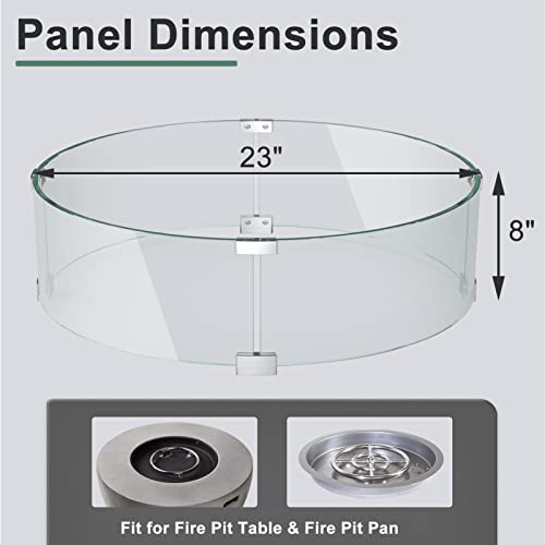 Gaspro 23" X 8" Glass Wind Guard For Round Fire Pit Table, Thick And Tall Tempered Glass Panel With Hard Aluminum Corner Bracket & Feet, Easy To Assemble #TOP1