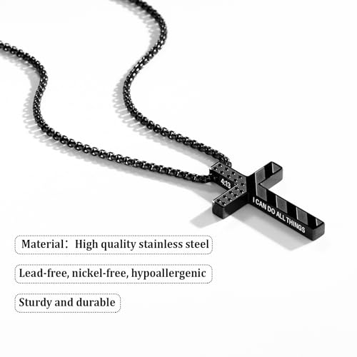 Cross Necklace for Men Boys, 316L Stainless Steel Chain Pendant Bible Verse Religious Christian First Communion Confirmation Jewelry Gifts 22+2 Inches2