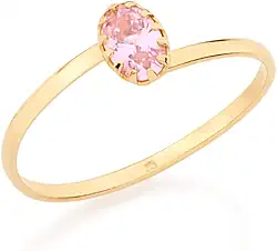 Anel solitário folheado a ouro com zircônia - Rosa - 512177 - Rommanel Cor:Rosa;Tamanho:16