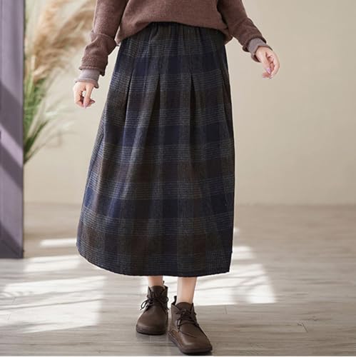 Plaid Skirts for Women High Waist Wool Skirts A-Line Tartan Midi Skirts Casual Trendy Fall Winter Warm Skirt4