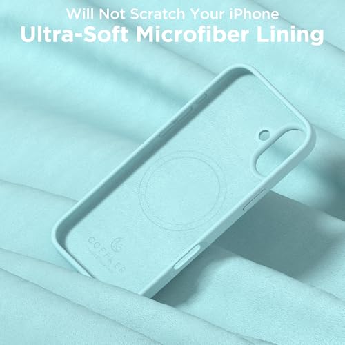 Image of Magnetic for iPhone 16 Case, Compatible with Magsafe, Suction Cup Phone Mount, [2 Screen Protectors][Camera Lens Protector] Silicone Shockproof Protective Slim Phone Cover 6.1 inch, Light Cyan