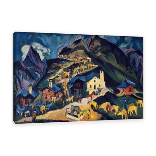 Tableau-peinture mural Alpauftrieb MOBYAT pour habiller un grand mur vide de salon avec cadre interne