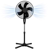Ventilatore a Piantana Ø 40 cm NERO - FACILE MONTAGGIO - 50 W - 3 Velocità - STABILE e SILENZIOSO - Oscillazione Orizzontale - Altezza Regolabile 103-130 cm - Testa Inclinabile - Base a Croce