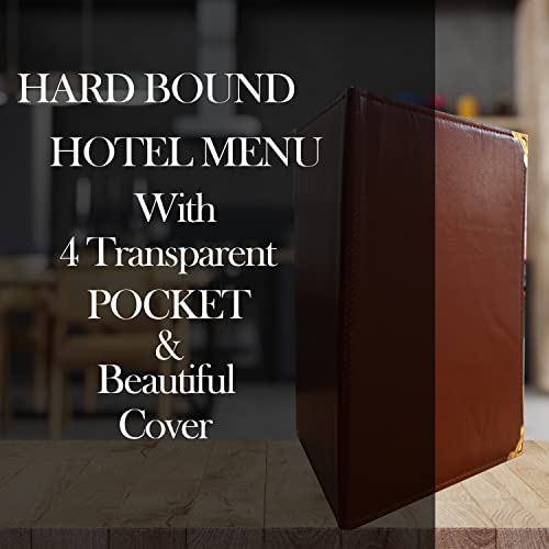 Image of True-Ally 4 pcs A4 Size Faux Leather Menu Folder for Hotel and Restaurant, Check Presenter for Restaurant, Business File Folder, Document Holder, Portfolio /Organizer with 4 Leaf's (Black & Brown, 4)