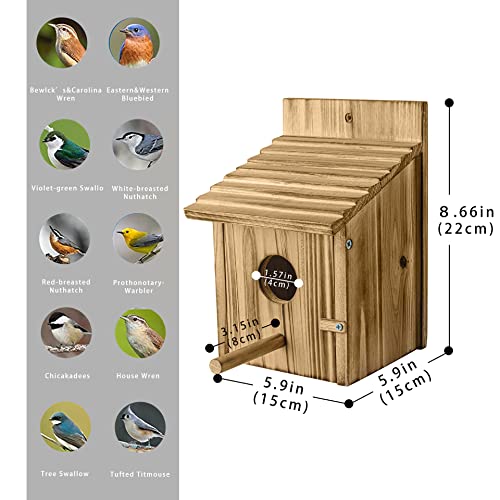 Wood Bird Houses For Outside With Pole Wooden Bird House For Finch Bluebird Cardinals Hanging Birdhouse Clearance Garden Country Cottages #TOP4