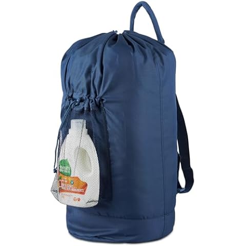Laundry Bag Backpack, Large Laundry Bag with Detergent Holder and Adjustable Shoulder Straps, Clothes Laundry Backpack for College, Travel, Apartment, Laundromat, Dorm Room (Blue) Cover