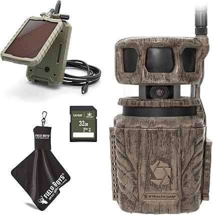 Stealth Cam Revolver 36MP Trail Camera with 1080P HD Video at 30 FPS, 0.4 Sec Trigger Speed, 360° Panoramic View, Built-in GPS, Verizon/AT&T Cellular, 32GB SD Card, Cloth, and Solar Panel