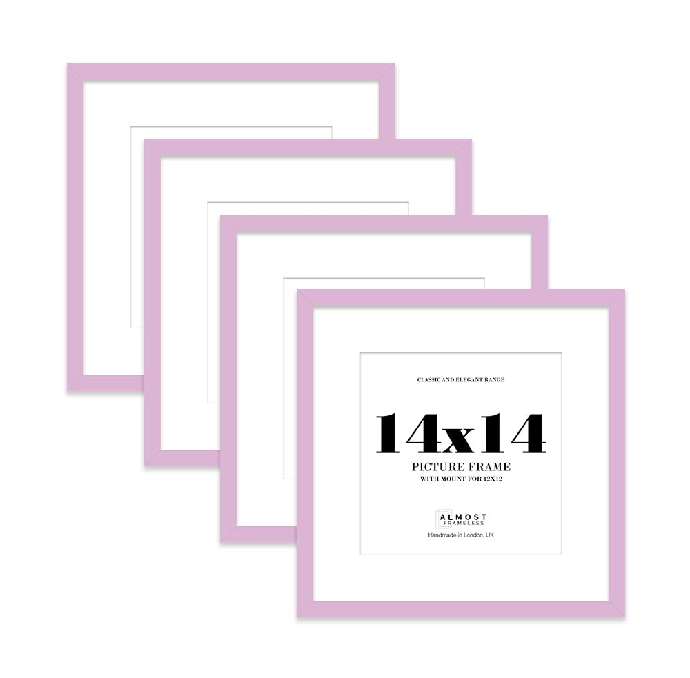 14x14 Lilac Picture Frame with Mount for 12x12 Photos, Prints - Modern Square Wall Frame, Set of 4