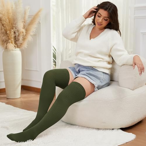 Image of Plus Size Thigh High Socks for Women Thick Thighs Cotton Knit Extra Long Over the Knee Leg Warmer