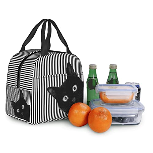 Giwawa Black Cat Lunch Bag Classic Striped Insulated Picnic Pouch Reusable Thermal Cooler Tote Bag For School Work Office Outdoor #TOP7