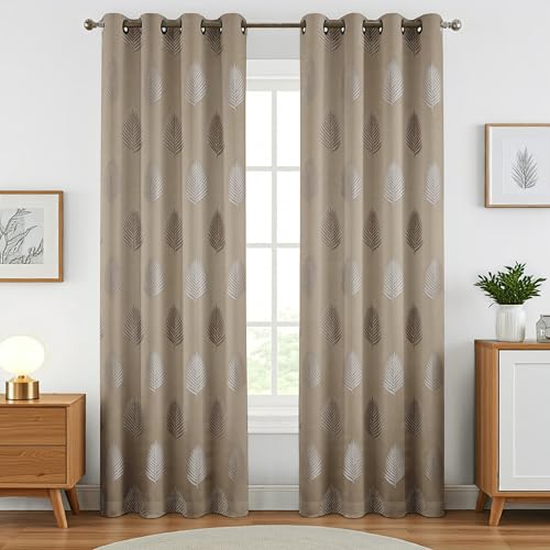 Image of FRESH FROM LOOM Jacquard Curtains | Long Door & Window Use | 80% Sun Block | Anti-Wrinkle | 8ft Length | Home Decor Ready, Luxury Curtain (8ft, Neutral-Tan, 2pc Set)