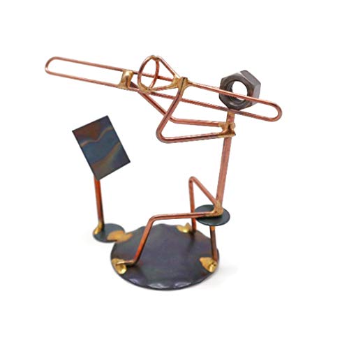 Trombone with Music Stand Collectible Handmade Metal Art Figurine, Desk Accessories, Trophy, Band, Office Décor, Musical Instrument - Thumbnail 3