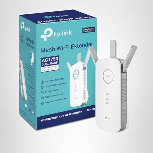 TP-Link AC1750 WiFi Extender (RE450), PCMag Editor's Choice, Up to 1750Mbps, Dual Band WiFi Repeater, Internet Booster, Extend WiFi Range Further