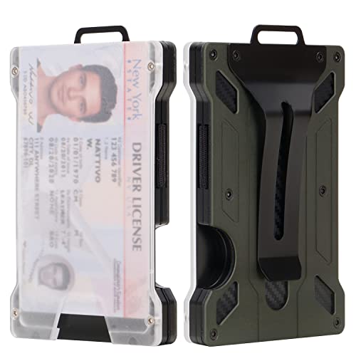 ID Holder Minimalist Wallet – Slim Wallet Credit Card Holder – Aluminum Metal Wallet with Money Clip – Elegant and Modern RFID Wallet for Office, Everyday Use, Army Green