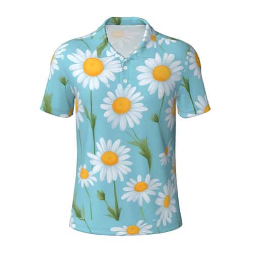 Polo respirant pour homme bleu clair à motif fleuri