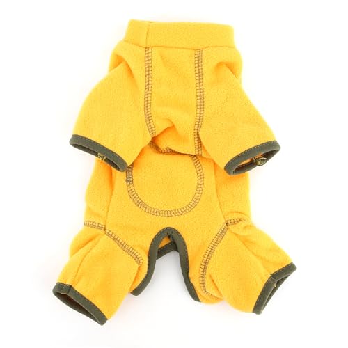 Zunea Fleece-Hundeanzug für kleine Hunde, Welpen, Bauch-Wundschutz nach Operationen, Pullover, Winter, warmer Schlafanzug, Langarm, Anti-Leck-Pyjama, kaltes Wetter, Chihuahua-Bekleidung, Gelb, Größe
