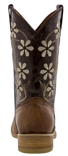 Girls Dark Brown Floral Embroidered Cowgirl Boots Square Toe4
