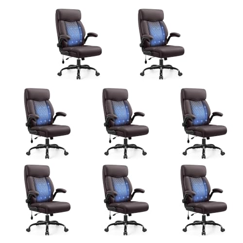 Image of Ergonomic Office Chair with Lumbar Support, Executive Leather Computer Desk Chair with Flip Up Arms & Rocking Function, High Back Big and Tall Comfortable Gaming Chair for Home Office