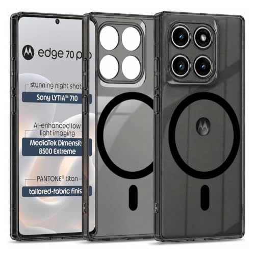 Image of Elzzi Anti Scratch Semi Translucent Cover for Moto Edge 70 Pro Case, Premium PC + TPU Magnetic Phone Cases Drop Proof, Compatible with Magsafe Slim Never Yellowing Shockproof
