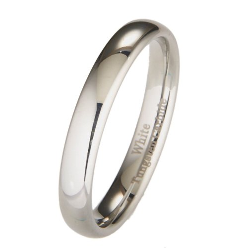 MJ Metals Jewelry 4mm White Tungsten Carbide Polished Classic Wedding Ring Size 8.5