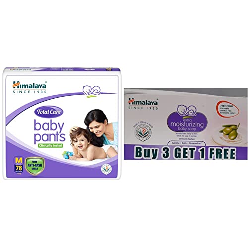 Image of Himalaya Total Care Baby Pants Diapers, Medium, 78 Count & Himalaya Extra Moisturizing Baby Soap (75g, Buy 3 Get 1 Free)