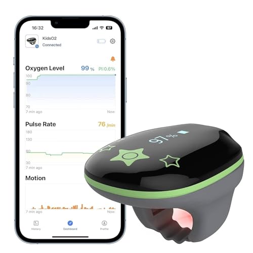 Viatom Pulsoximeter für Kinder, Tragbarer Finger Oximeter zur Kontinuierlichen Messung der Sauerstoffsättigung & Pulsfrequenz, 3-10 Jahre, Bluetooth App & PC