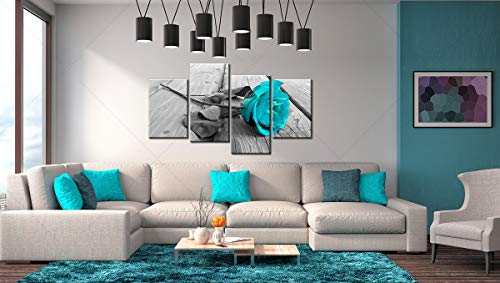 Teal Bathroom Decor - Teal Rose Floral Canvas Wall Art Large Black And White Modern Flower Painting - Teal Kitchen Accessories And Decor - Turquoise Decor For Living Room Valentine's Day Artwork #TOP6