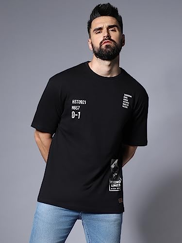 Image of HIGH STAR Men's Typography Applique Regular Fit T-Shirt