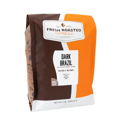 Fresh Roasted Coffee, Dark Brazil Whole Bean Coffee, Med-Dark Roast,