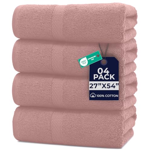 Image of DAN RIVER Bath Towels Set of 4, 27 x 54 Inches, 100% Cotton, Larger & Lighter Weight, Quicker to Dry, Super Soft and Absorbent, Ideal Cotton Towels for Daily Use, Dusty Rose
