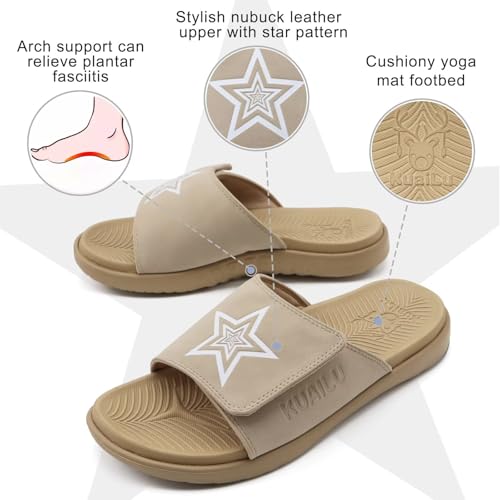 Image of KuaiLu Mens Athletic Slides Wide Adjustable Arch Support Sport Sandals | Soft Cushioned Open Toe Summer Slippers for Plantar Fasciitis Slip On House Shoes Indoor Outdoor