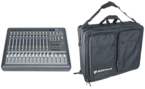 Rockville Bundle: RPM1470 14 Channel 6000w Powered Mixer w/USB, Effects/14 XDR2 Mic Pres Bundle with BP-MIX2621 Padded Mixer Bag Semi Rigid, Interior Straps 26