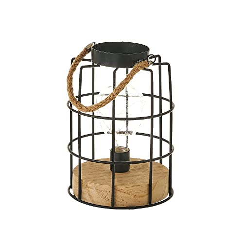 Lámpara de mesa farol de hierro y madera negra y natural deØ 14x20 cm - LOLAhome