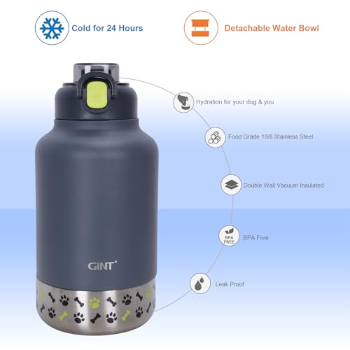 GiNT 37oz Insulated Stainless Steel Dog Water Bottle with Detachable Bowl & Carrying Case — view 6