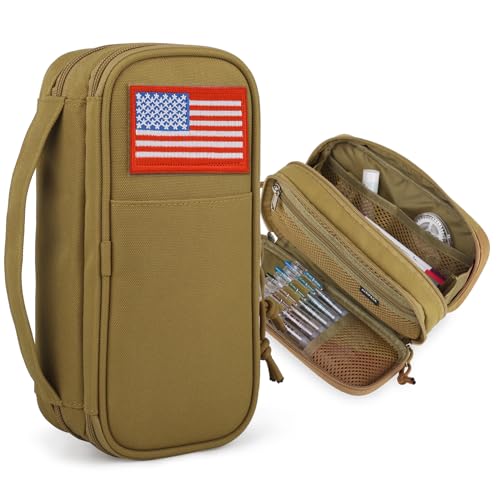 Image of ATRIPACK Tactical Pencil Case for Boy,Large Capacity Pencil Pouch,Marker Organizer Case Pen Box, Tool Bag Desk Organizer for School College Office Organizers for Kids Men Women Adult Teens(Brown)